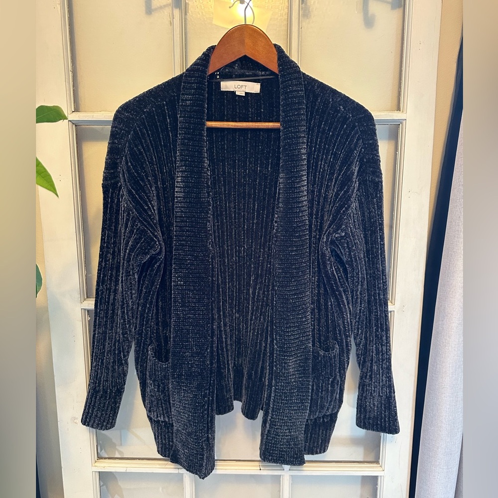 Loft Velour Open Front Knit Cardigan